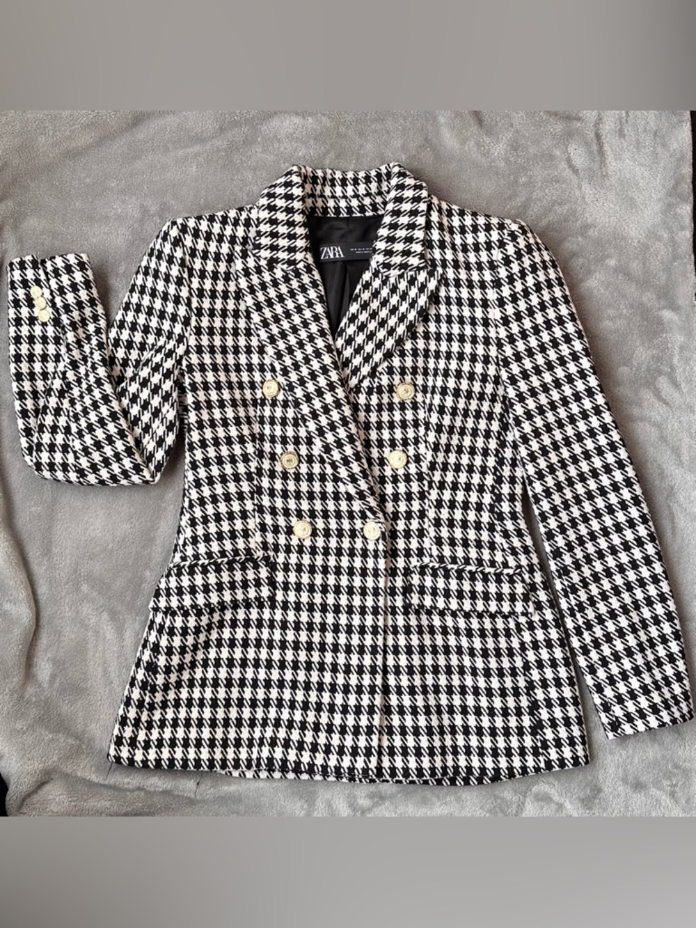 ZARA Black & White Tweed Houndstooth Double-Breasted Blazer - size M